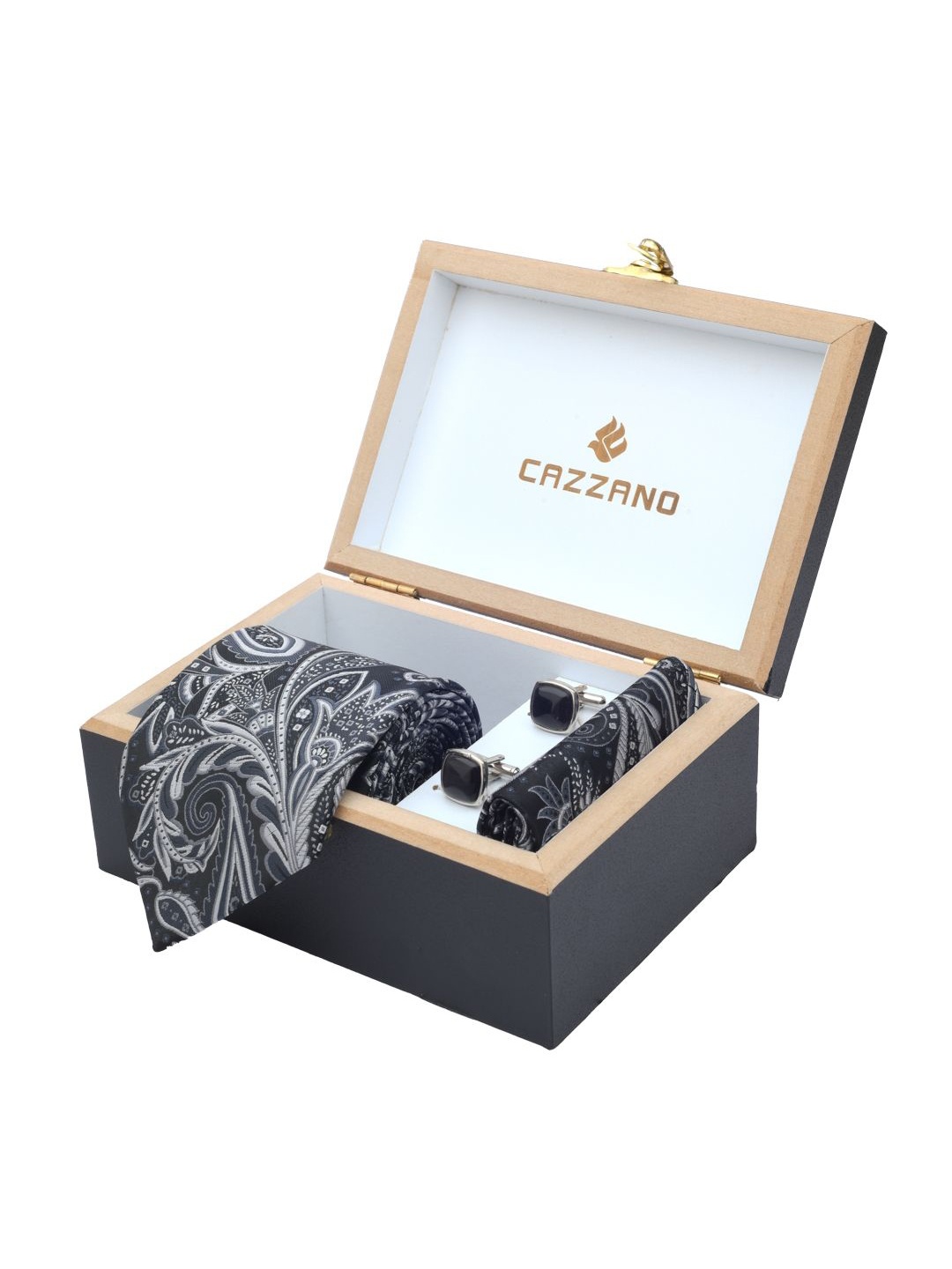 

Cazzano Men Paisley Printed Tie Cufflinks & Pocket Square Accessory Gift Set, Grey