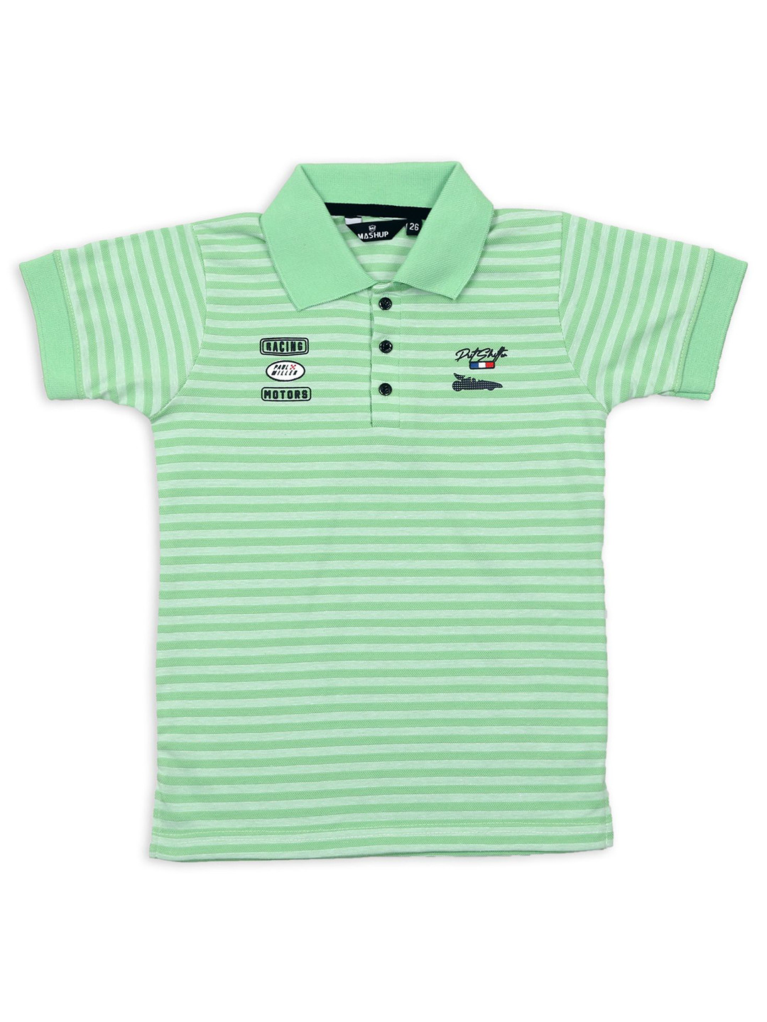 

MashUp Boys Striped Polo Collar Cotton T-shirt, Green