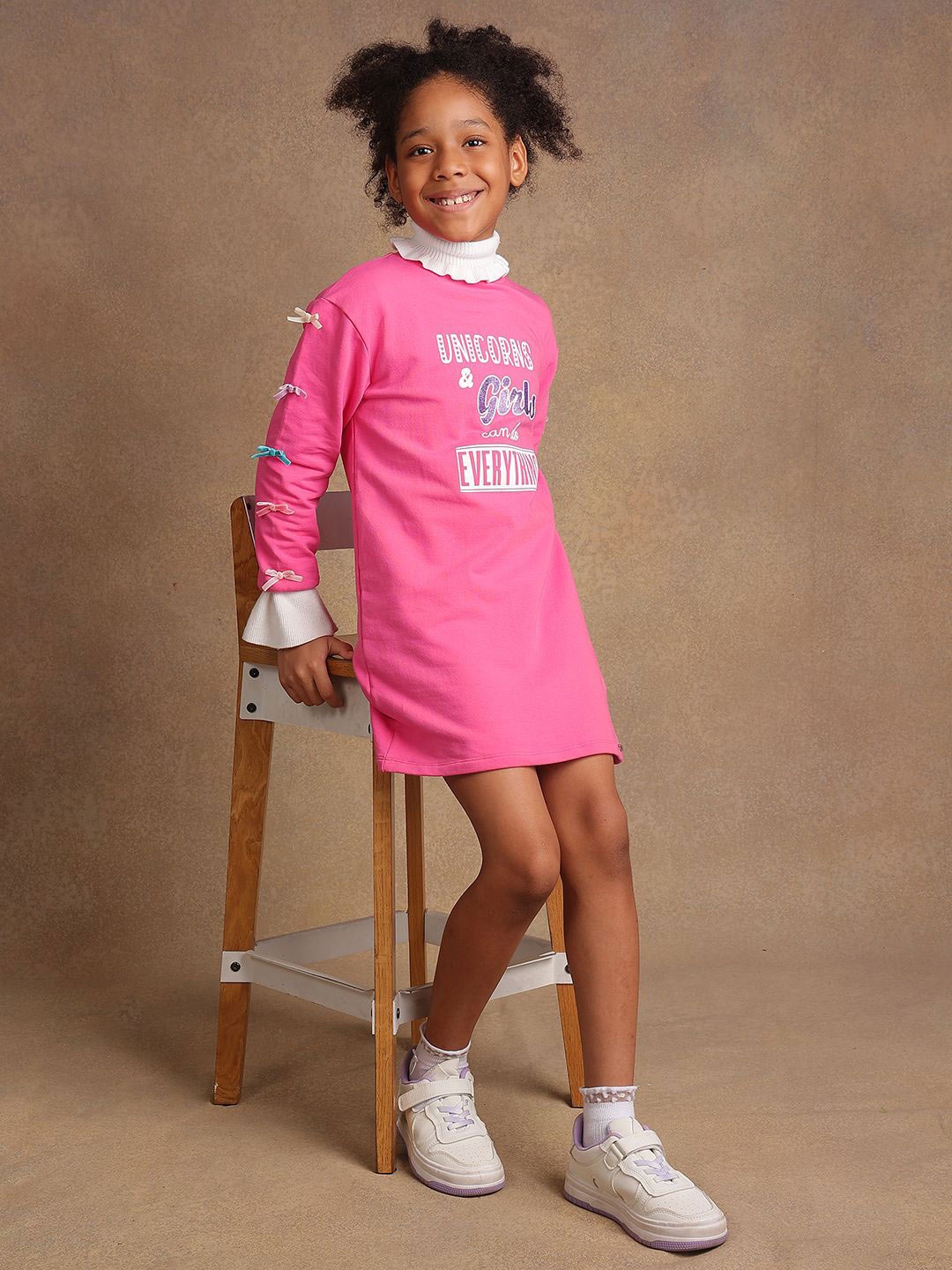 

One Friday Girls High Neck A-Line Dress, Pink