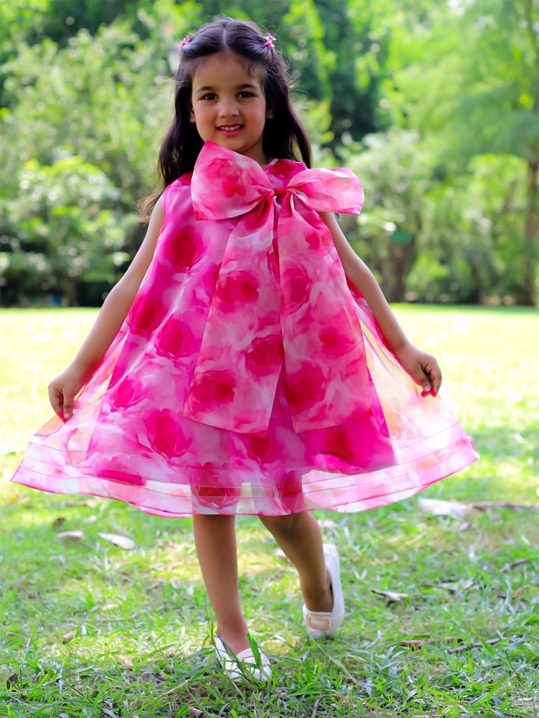 

UNBIND Girls Floral Printed A-Line Dress, Pink