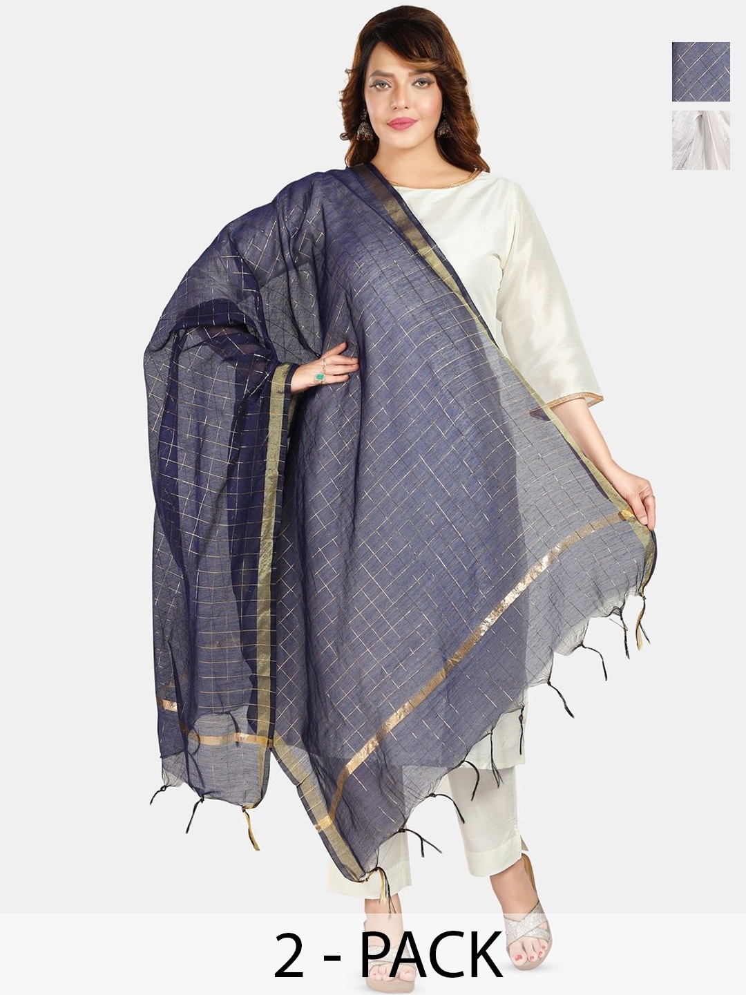 

Fabme Pack Of 2 Striped Dupattas, White