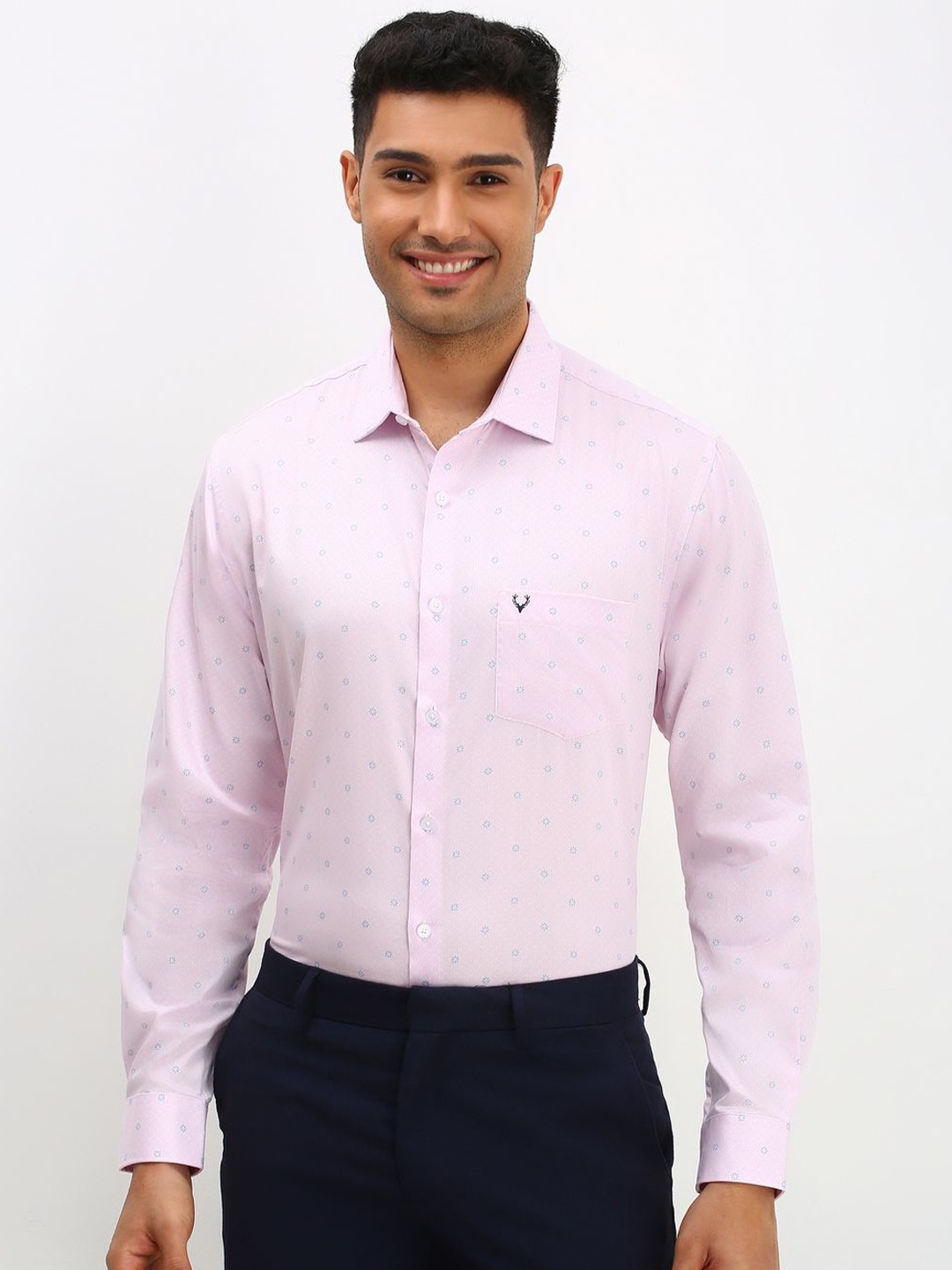 

Allen Solly Men Spread Collar Micro Ditsy Printed Cotton Slim Fit Formal Shirt, Pink