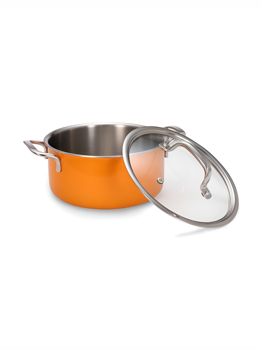 

ARTTDINOX Vida Orange Stainless Steel Dishwasher Safe Triply Cooking Pot With Glass Lid 3L