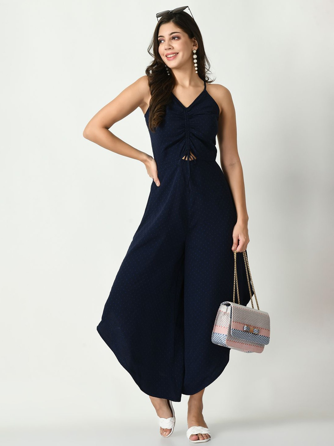 

Tushita WomenSolid V-Neck Culotte Jumpsuit, Blue