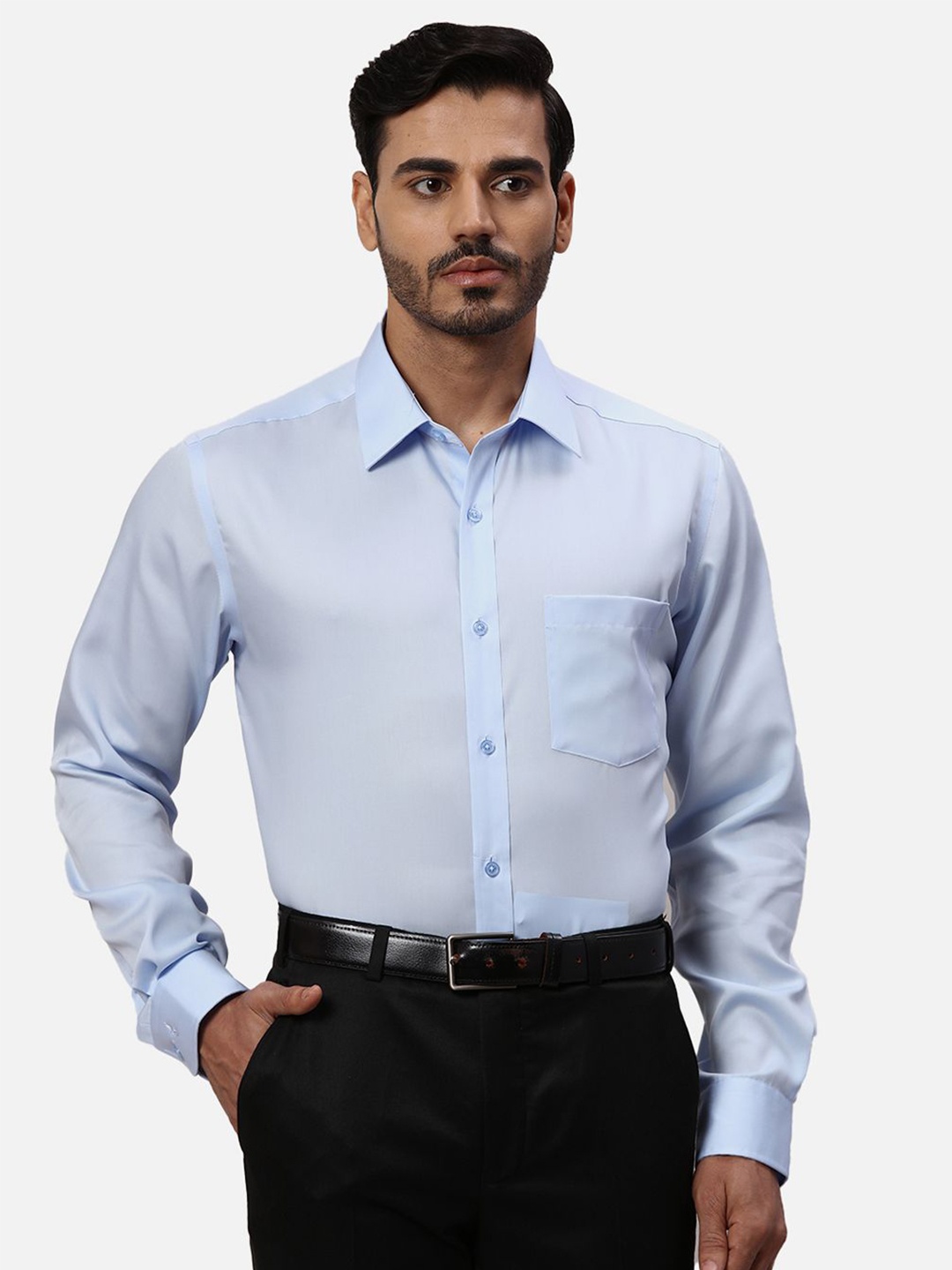 

Park Avenue Men Spread Collar Solid Cotton Formal Shirt, Blue