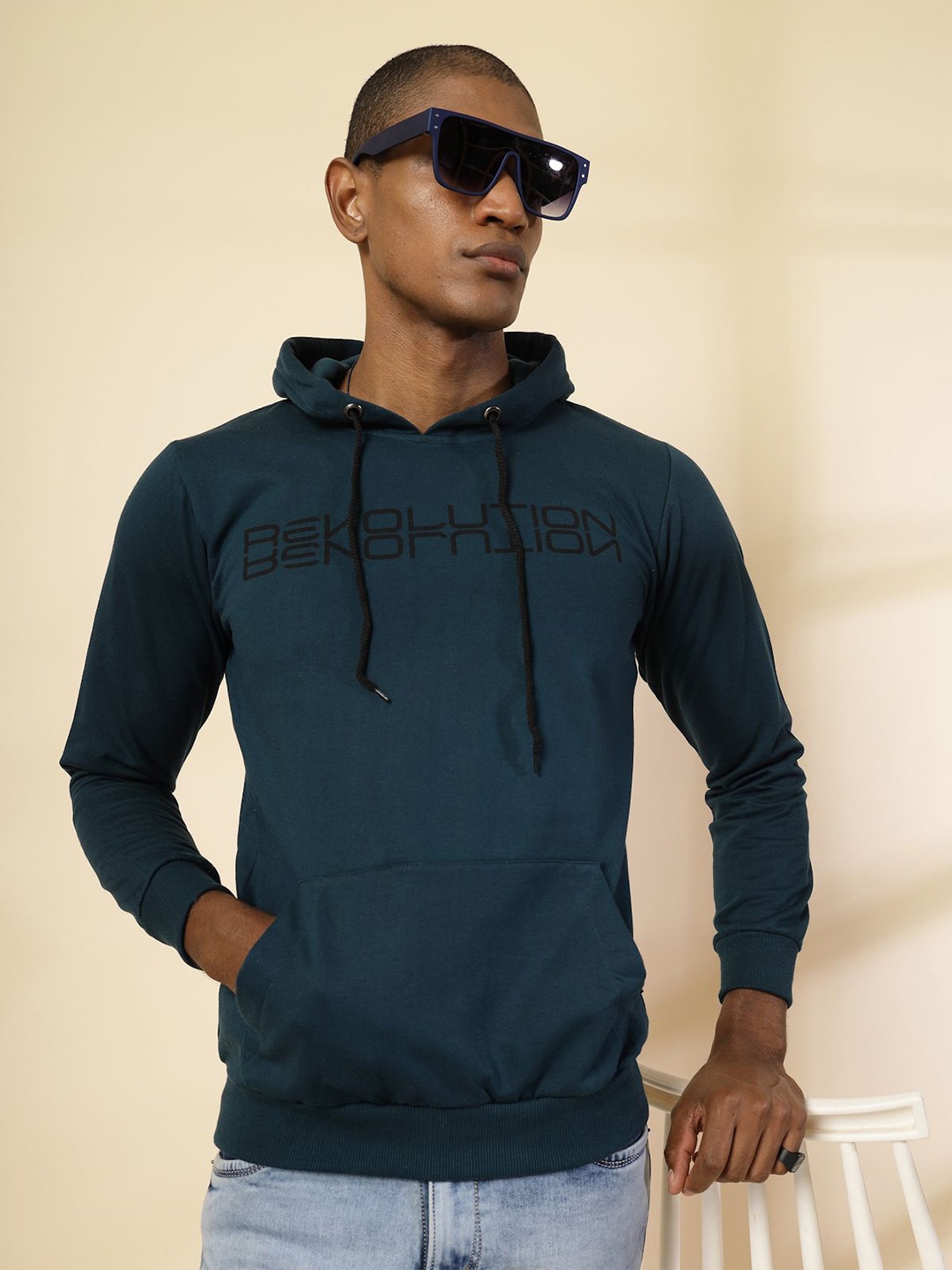 

Rigo Men Typography Printed Hood Pullover Sweatshirt, Teal