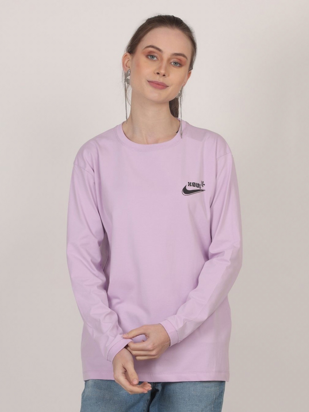 

AECK Women Graphic Printed Round Neck Cotton Relaxed Fit T-shirt, Lavender