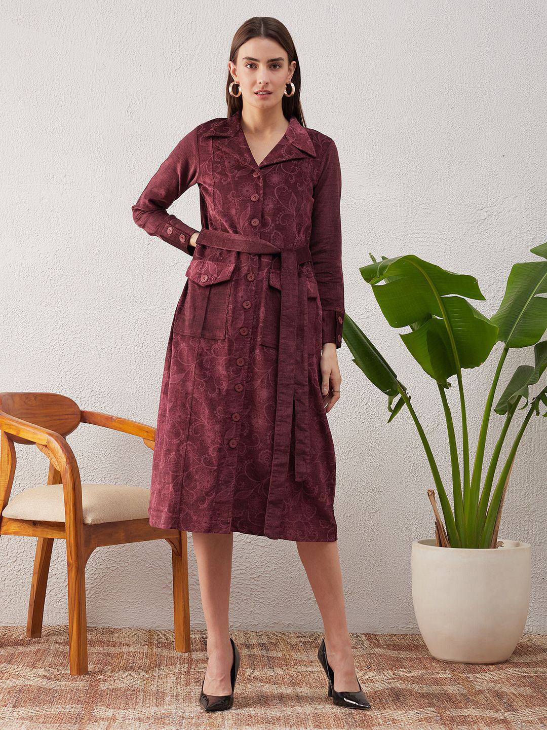

STADO Women Floral Printed A-Line Dress, Maroon