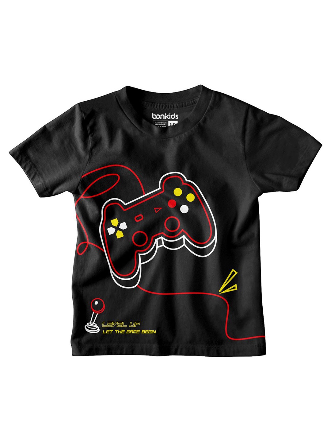 

BONKIDS Boys Graphic Printed Round Neck Cotton T-shirt, Black