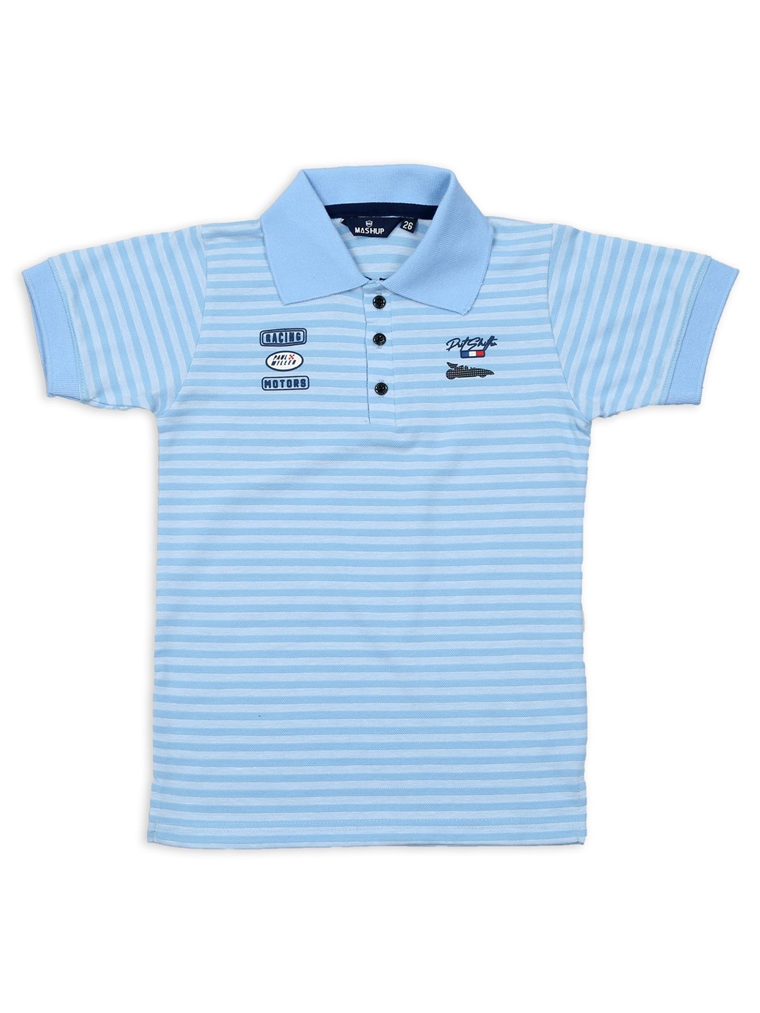 

MashUp Boys Striped Polo Collar Cotton T-shirt, Blue