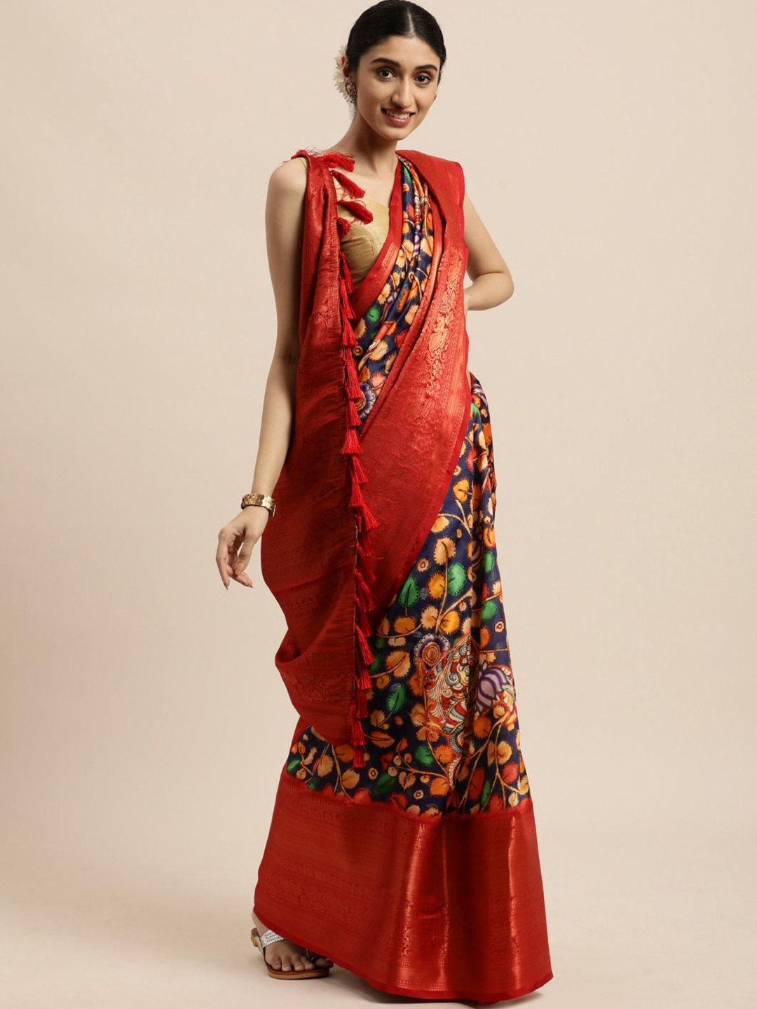 

Zeekha Ethnic Motifs Zari Pure Silk Traditional Kanjeevaram Saree, Blue