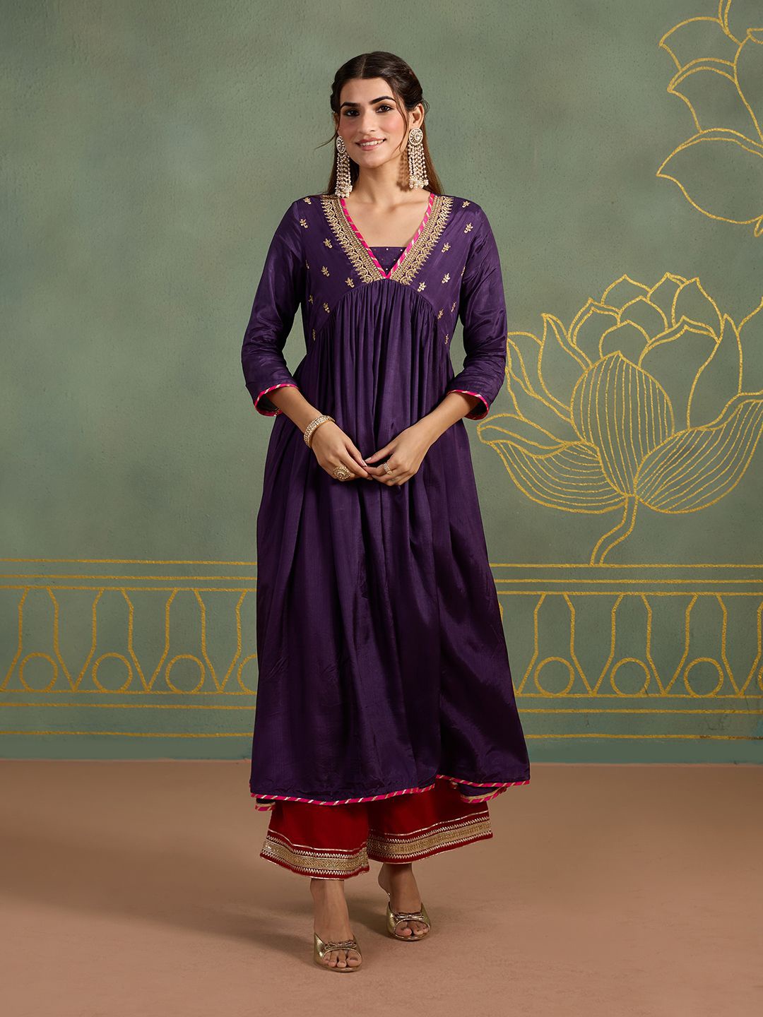 

Likha Woven Designed Alia Cut Kurta, Purple