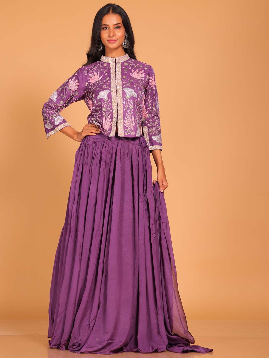 

Morchari Embroidered Jacket & Sharara With Dupatta Co-Ords, Mauve