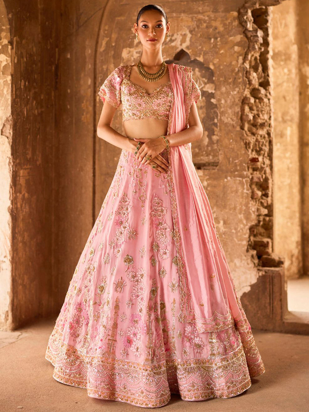 

KIASA By Ronak & Shruti Embellished Ready to Wear Lehenga Blouse With Dupatta, Pink