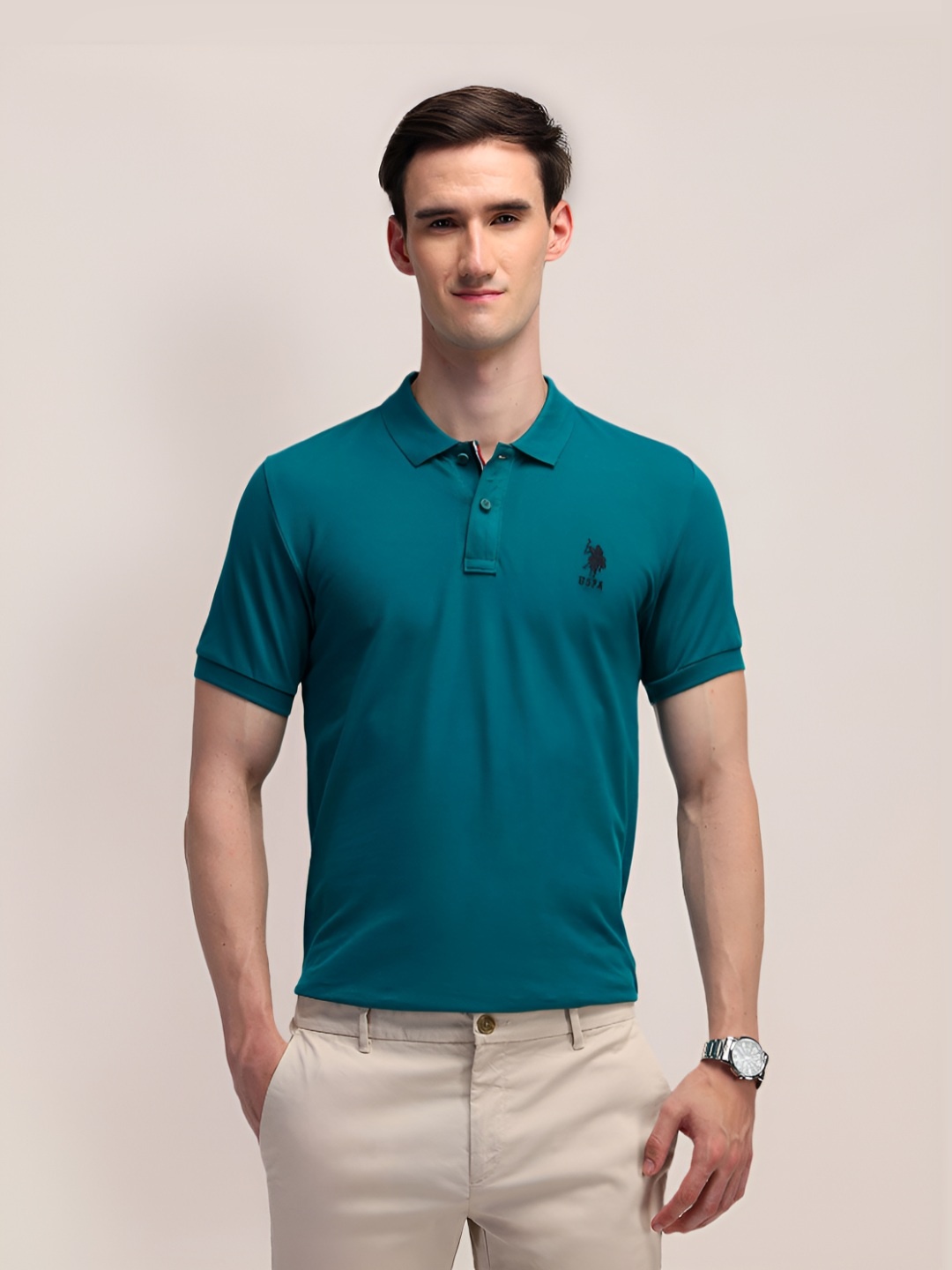 

U.S. Polo Assn. Men Brand Logo Solid Slim Fit T-shirt, Green