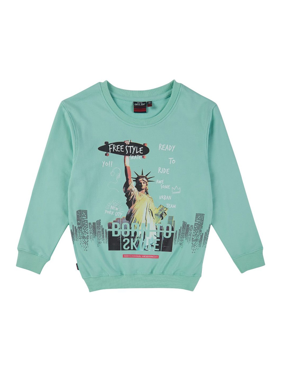 

Gini and Jony Boys Graphic Printed Round Neck Cotton Pullover Sweatshirt, Green