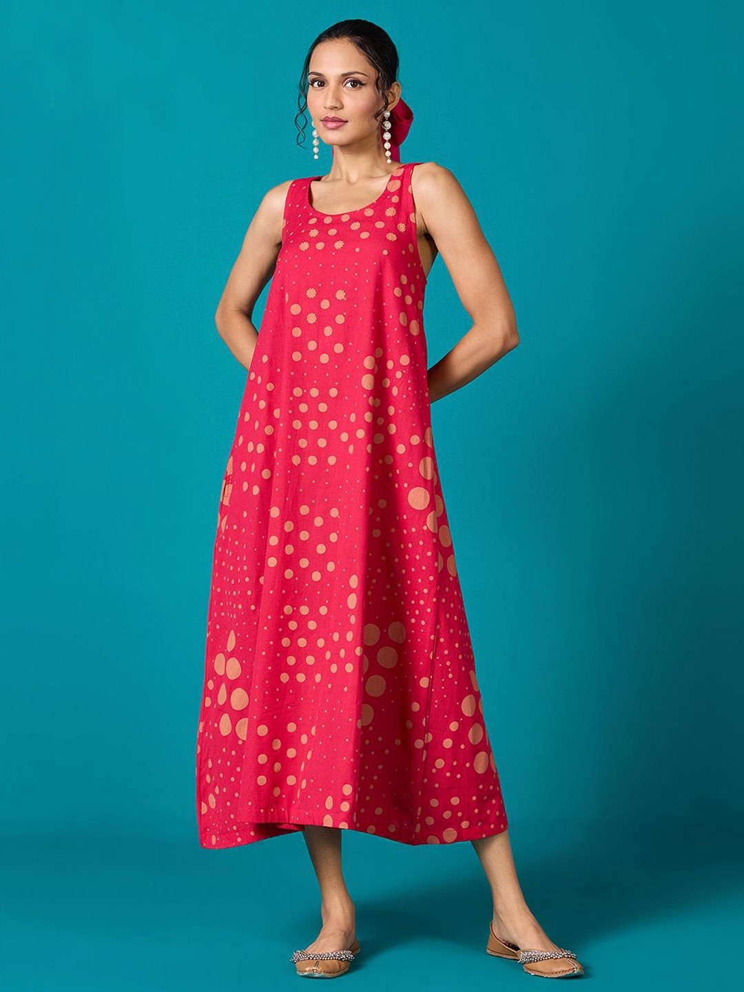 

Likha Women Polka Dot Printed Fit & Flare Maxi Dress, Pink