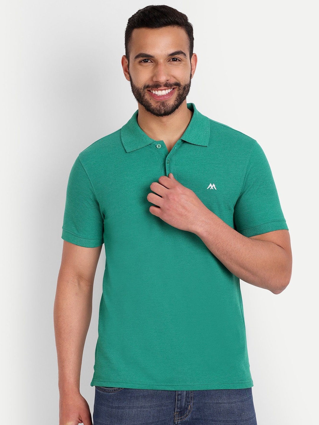 

MEGHZ Men Solid Polo Collar Cotton Slim Fit T-shirt, Green