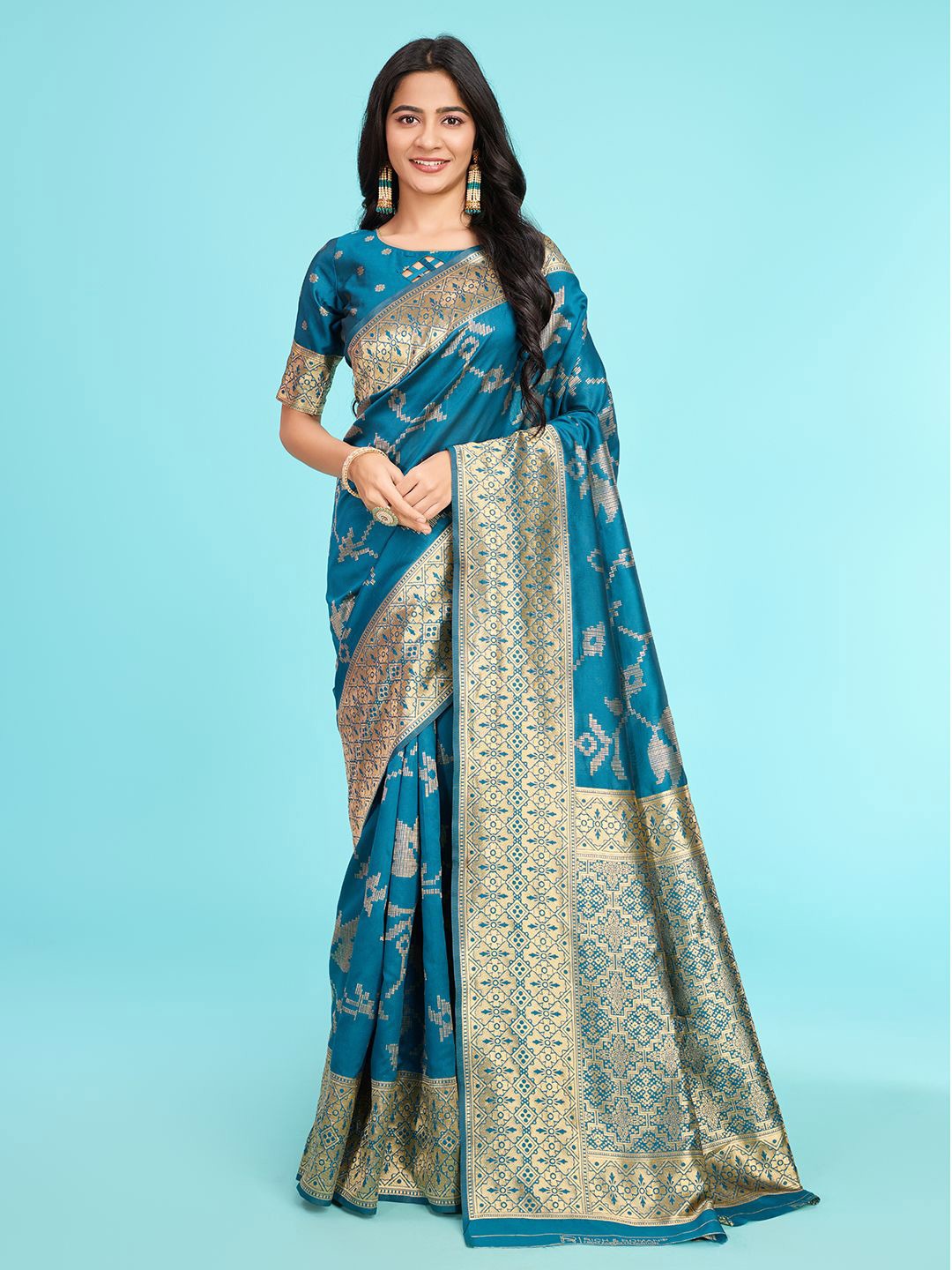 

RICH & ROMAN Woven Design Zari Pure Silk Banarasi Saree, Blue