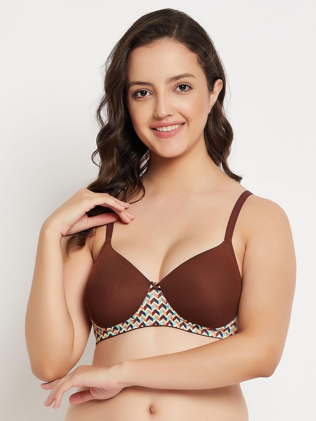 

Clovia Geometric Printed Full Coverage Lightly Padded Bra, Brown