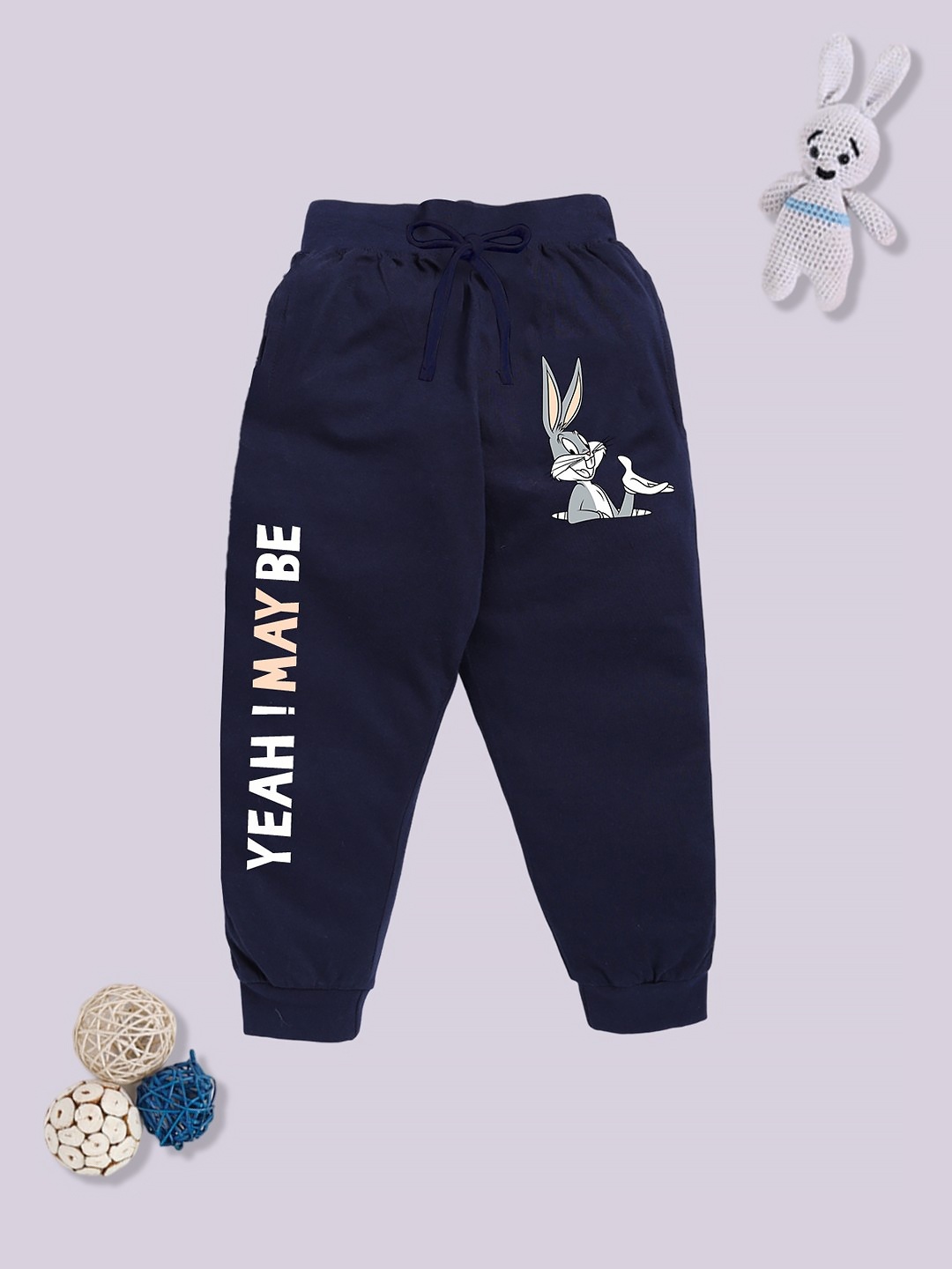 

YK X Minute Mirth Girls Graphic Printed Pure Cotton Joggers, Navy blue