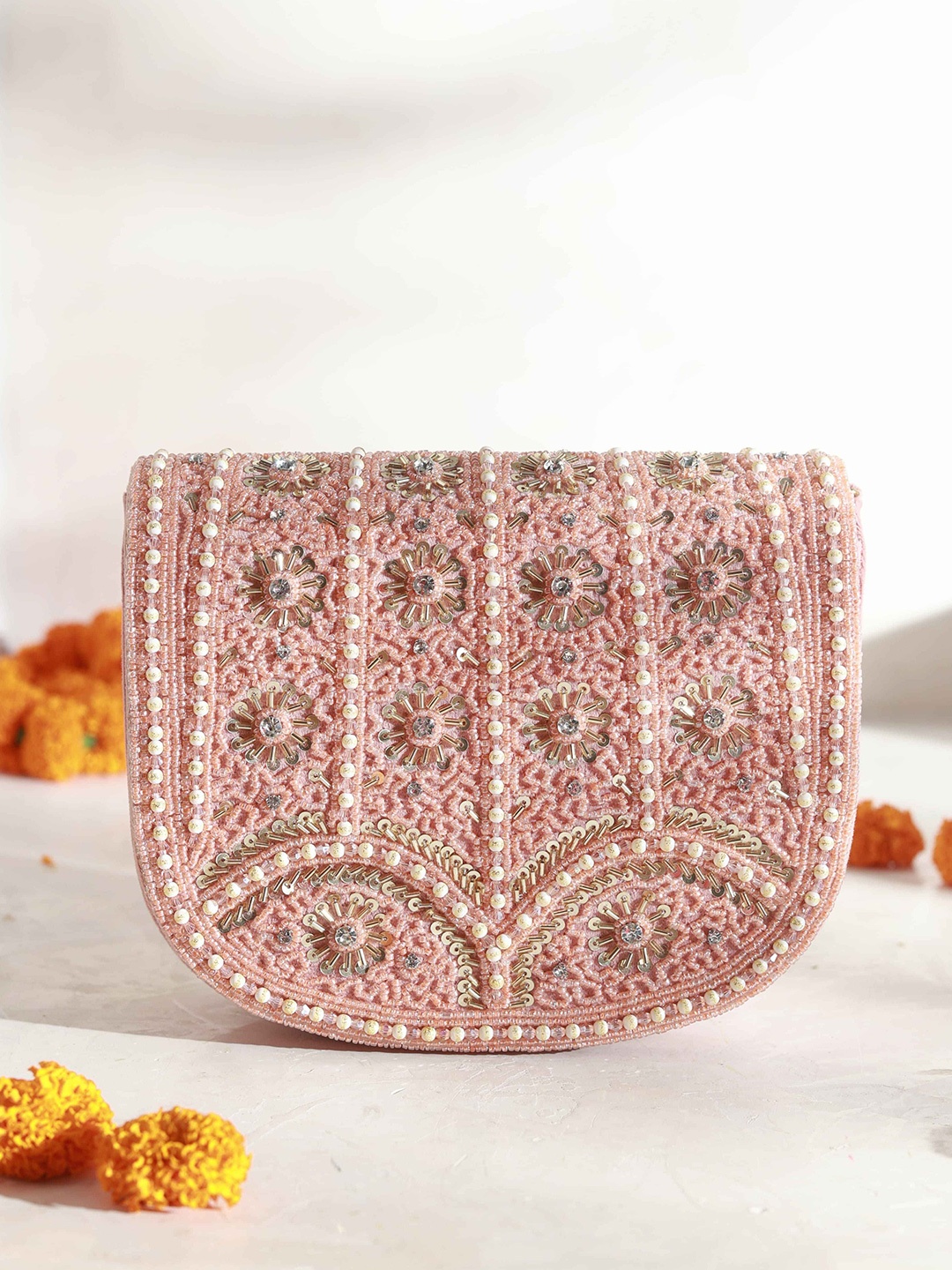 

THE TAN CLAN Kavya Embroidered Foldover Clutch, Pink