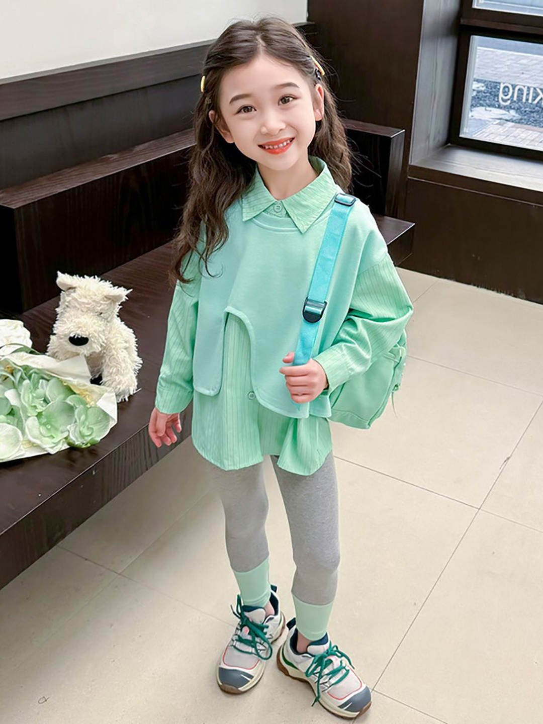 

StyleCast x Revolte Girls Striped Pure Cotton Top with Leggings, Green