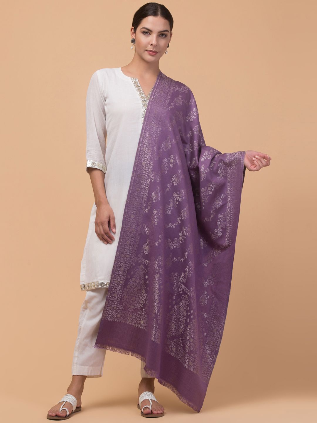 

Tweedle Floral Woven Design Acrylic Shawl, Purple