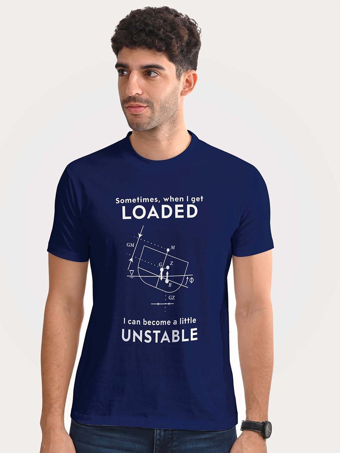 

Aero Armour Unisex Typography Printed Round Neck Cotton T-shirt, Navy blue