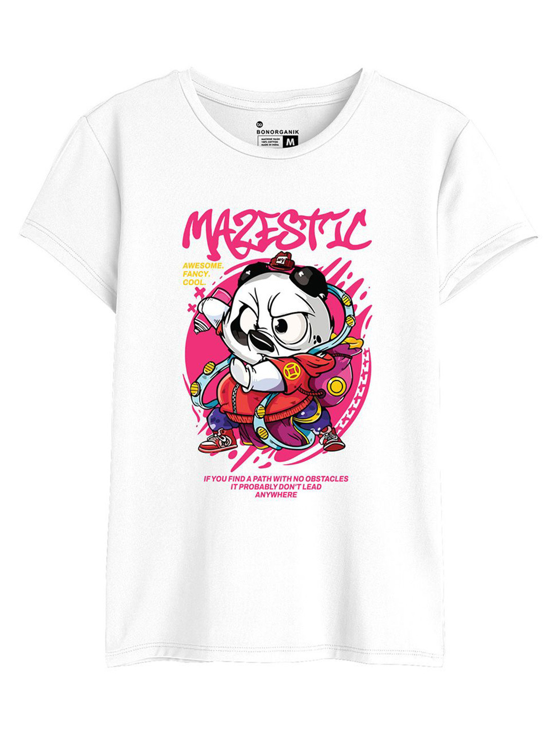 

BonOrganik Women Graphic Printed Round Neck Cotton T-shirt, White