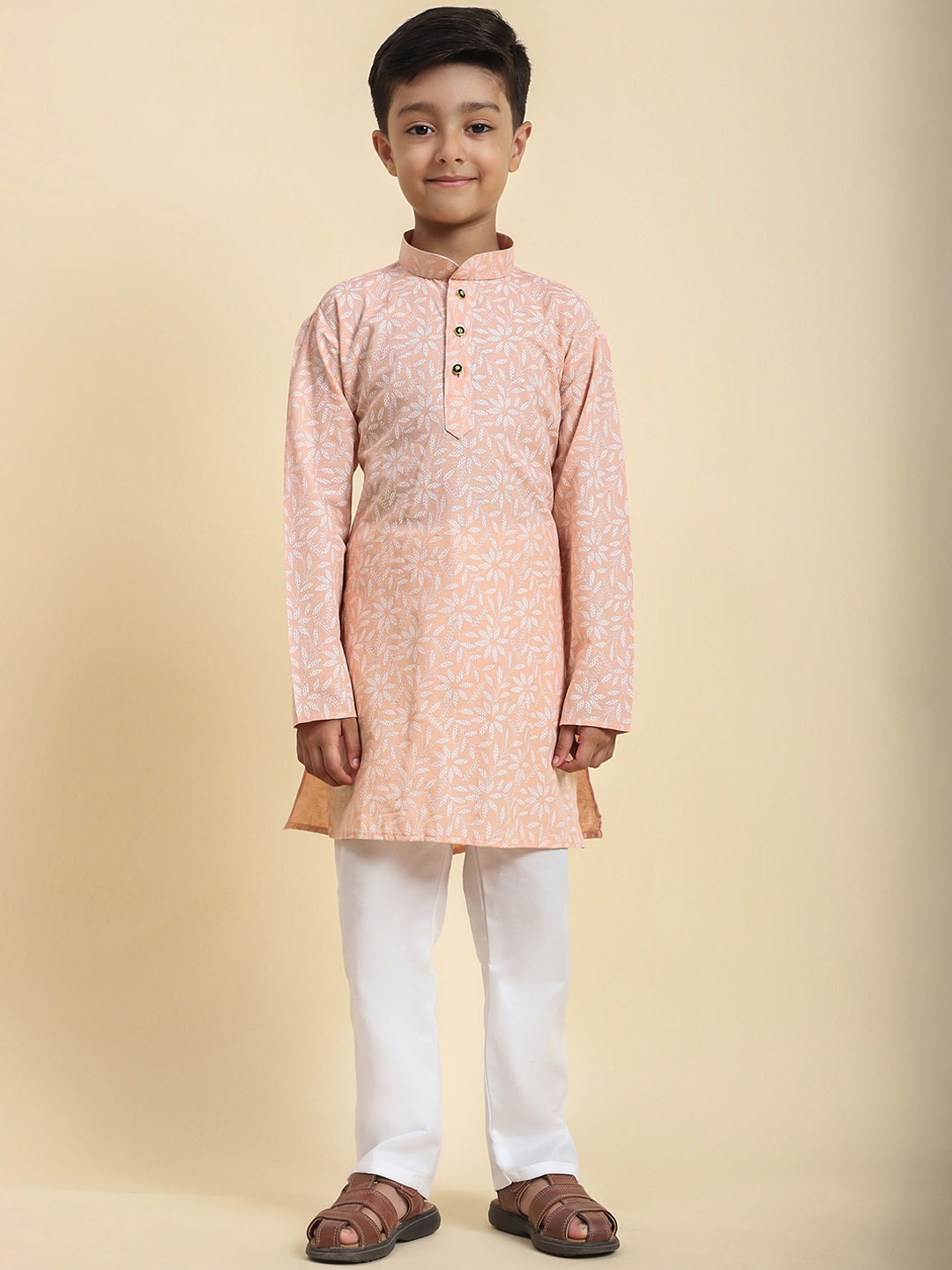 

Pro-Ethic STYLE DEVELOPER Boys Ethnic Motifs Printed Pure Cotton Kurta with Pyjama, Orange