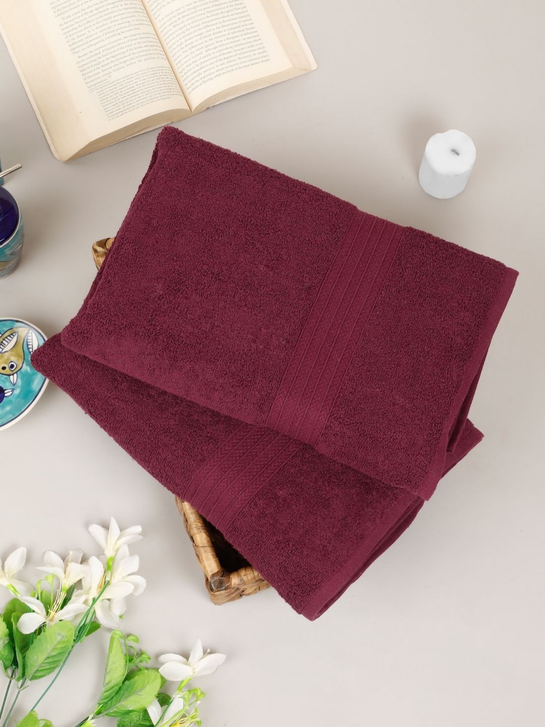

Creeva Comfort Living Maroon 2 Pieces Cotton 550 GSM Bath Towels