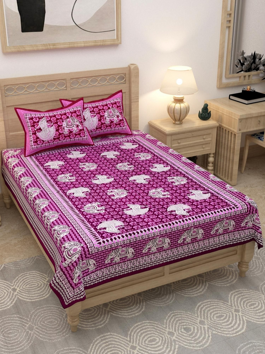 

Lali Prints Pink & White Printed 180 TC Cotton Single Bedsheet With 2 Pillow Covers