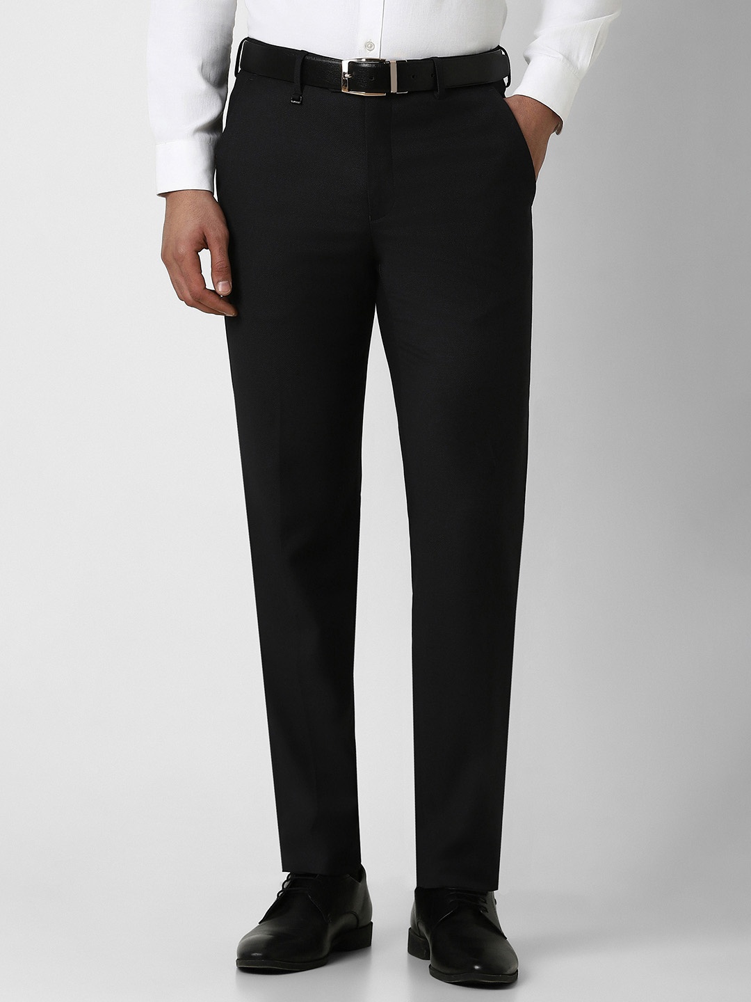 

Van Heusen Men Printed Slim Fit Formal Trousers, Black