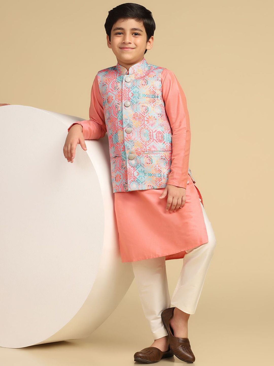 

KISAH Boys Ethnic Motifs Printed Nehru Jacket, Blue