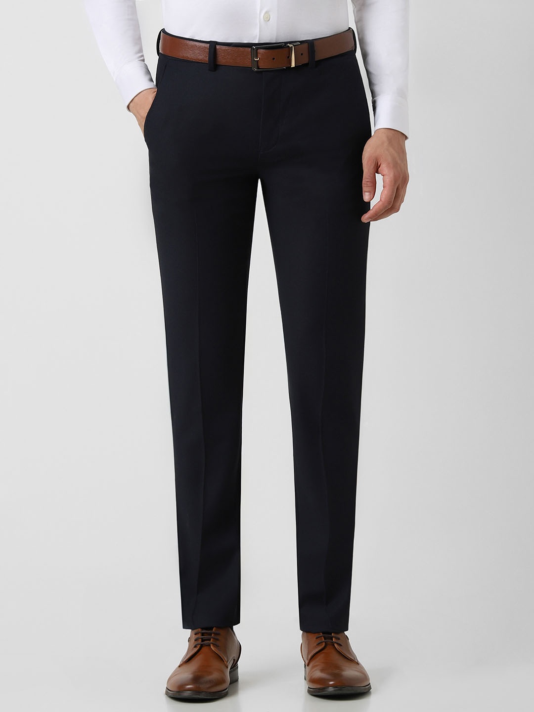 

Van Heusen Men Solid Slim Fit Formal Trousers, Navy blue