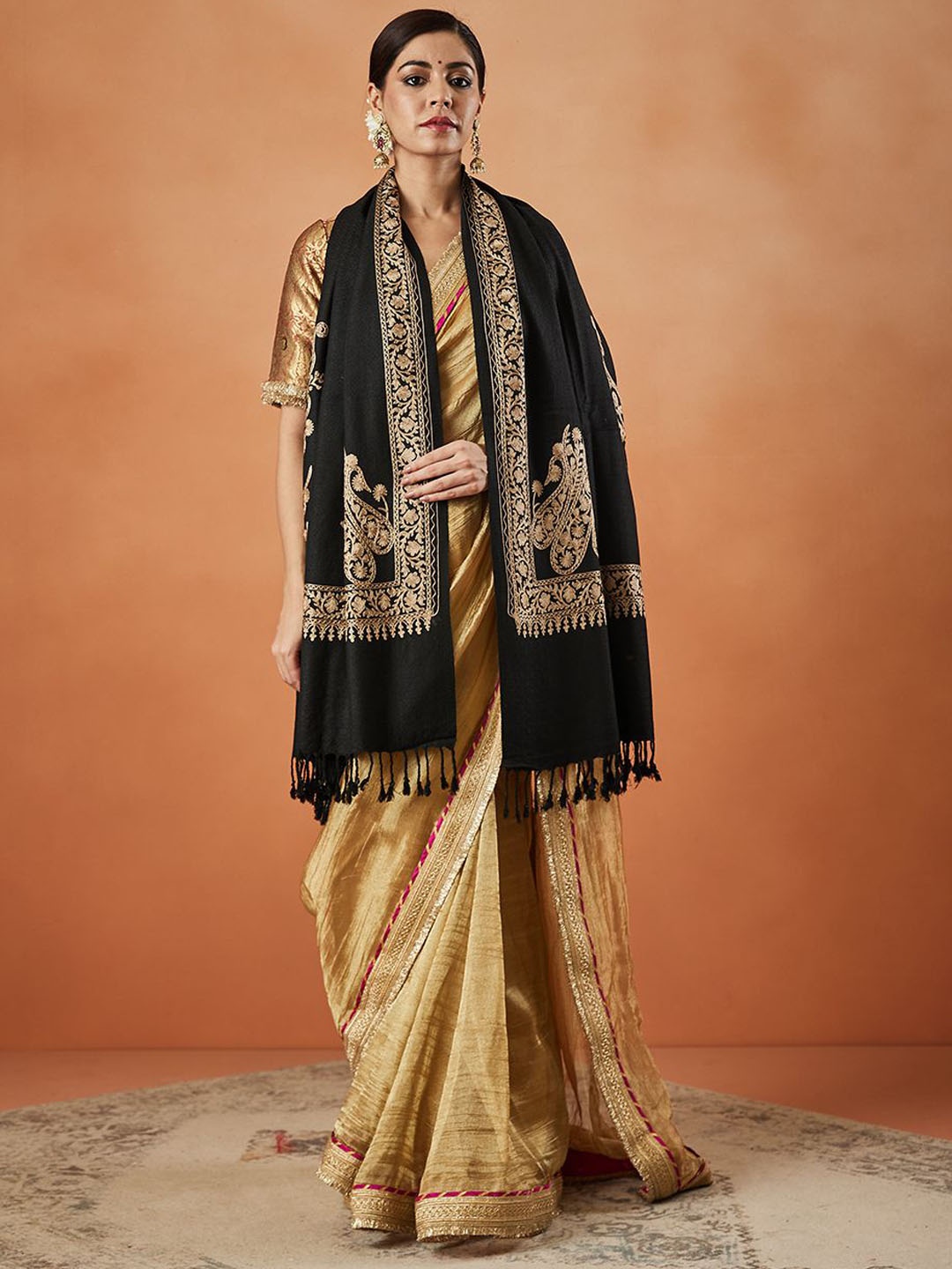 

Pashmoda Ethnic Motifs Embroidered Shawl, Black