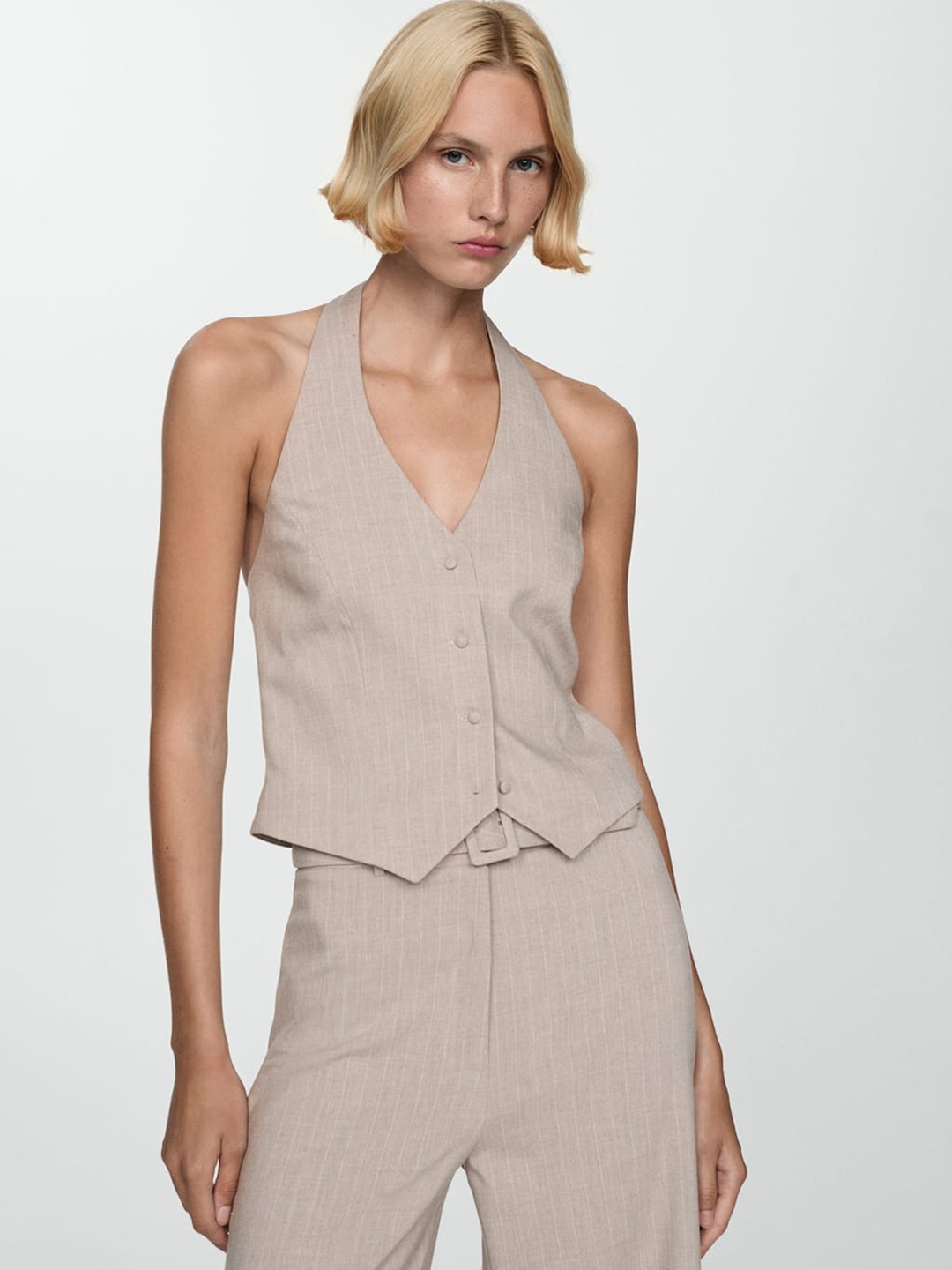 

MANGO Striped Waistcoat, Beige