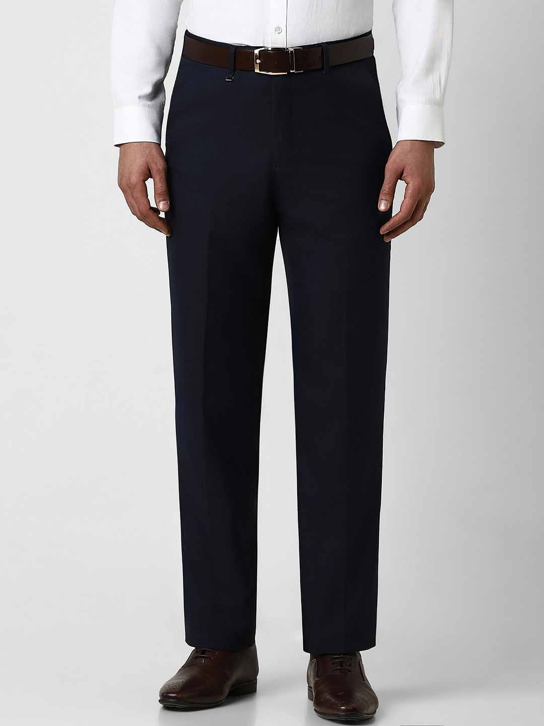 

Van Heusen Men Solid Slim Fit Trousers, Navy blue