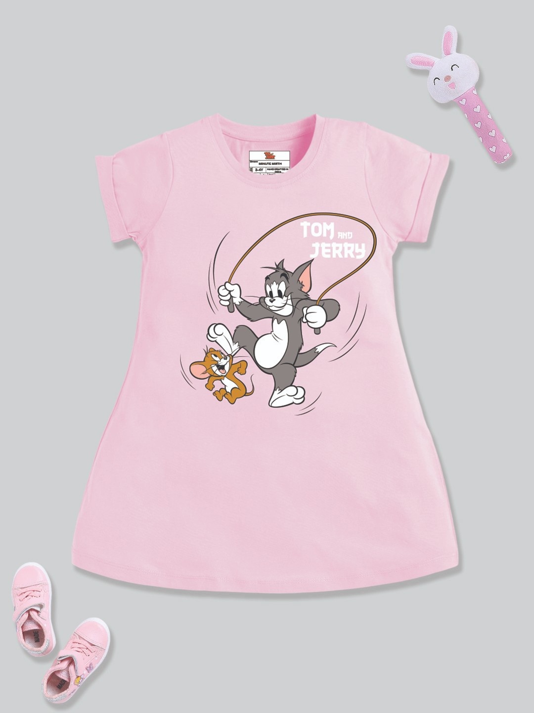 

YK X Minute Mirth Girls Tom & Jerry Printed A-Line Dress, Pink