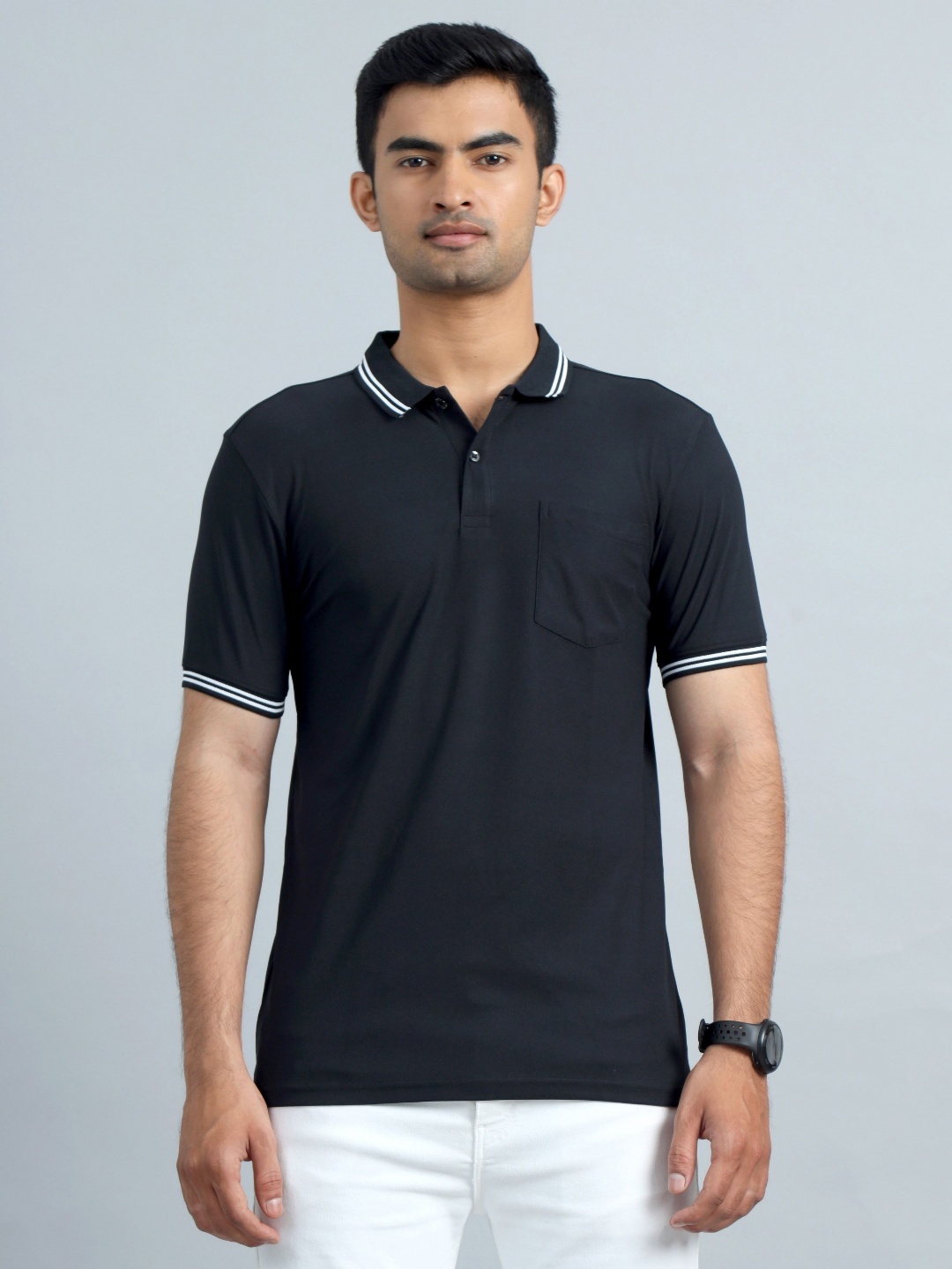 

ECOLINE Clothing Men Antimicrobial Solid Polo Collar T-shirt, Black