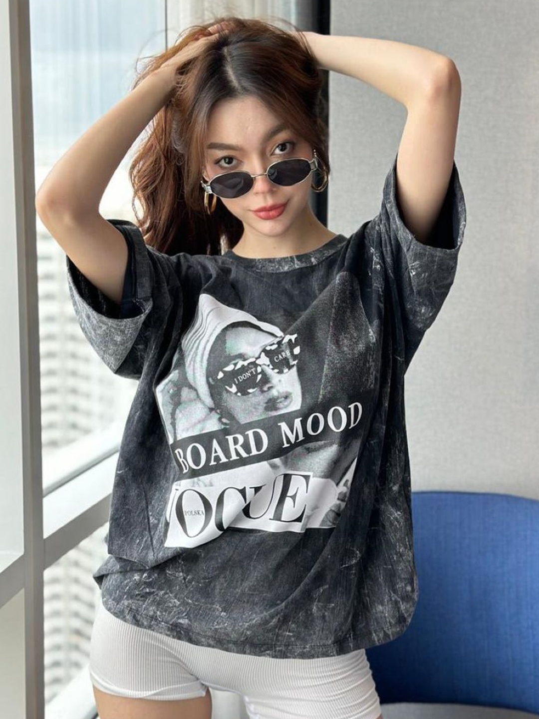 

StyleAsh Women Graphic Printed Round Neck Cotton Oversized T-shirt, Grey