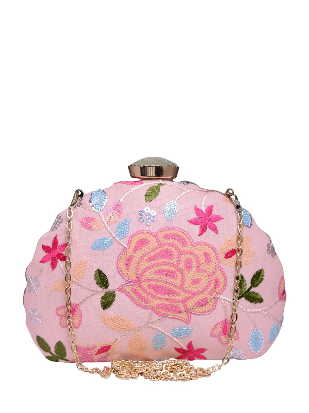 

ARTKLIM Embroidered Embellished Box Clutch, Pink