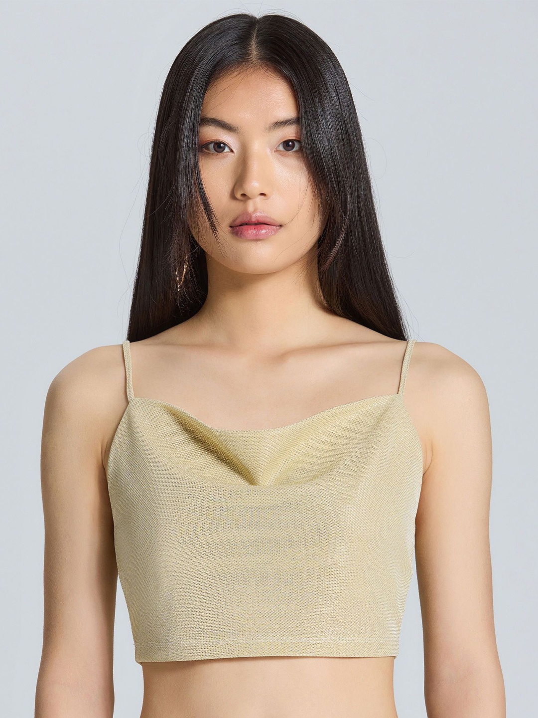 

ZOMODA Women Solid Cowl Neck Top, Beige