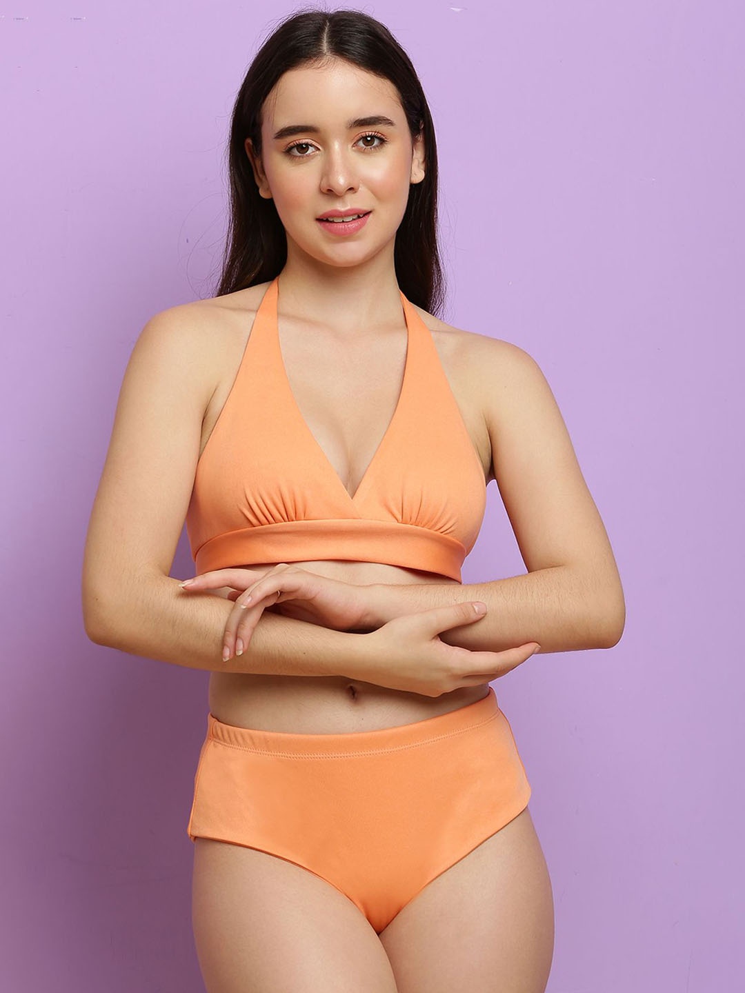 

C4D Halter Neck Swim Bikini Set, Peach