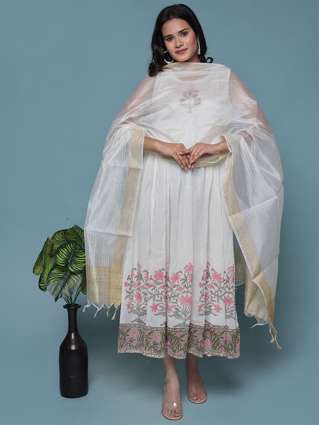 

Bohekant Chanderi Zari Border Dupatta, White