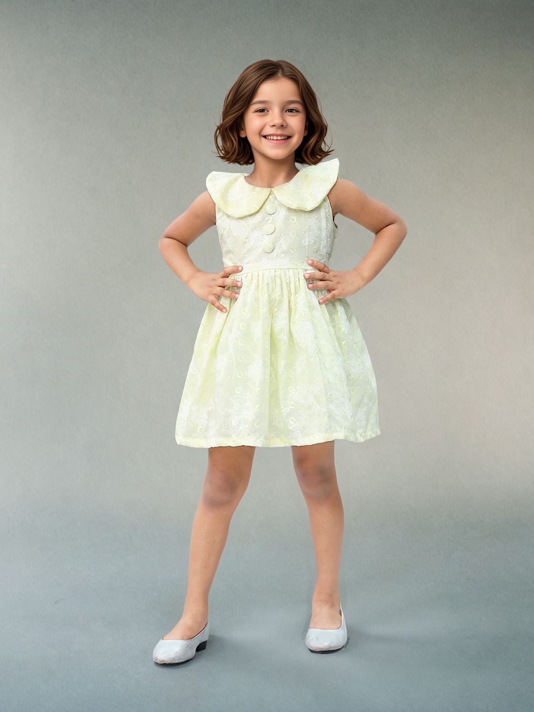 

Toonyport Girls Peter Pan Collar Comes with a belt Fit & Flare Dress, Yellow