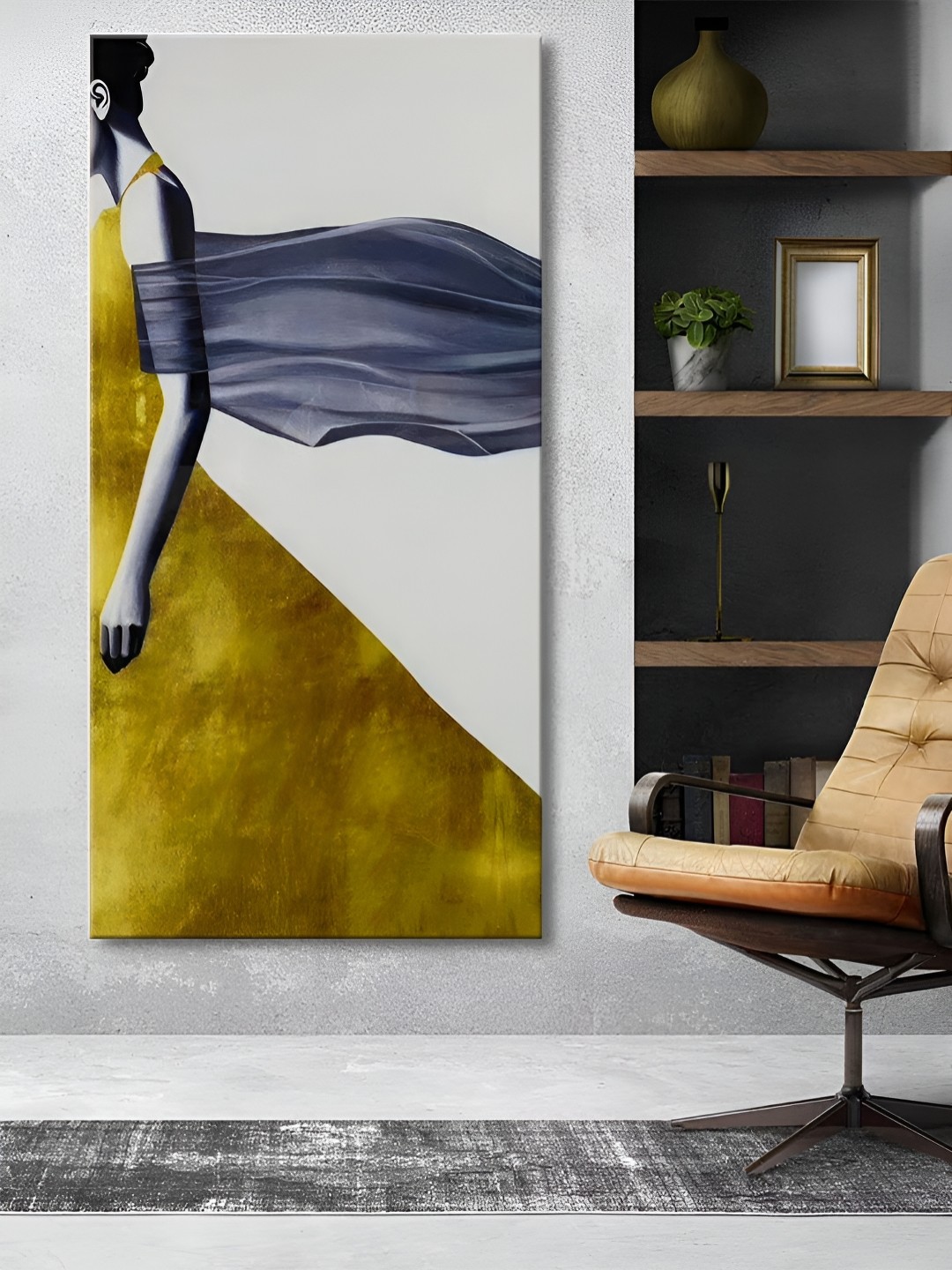 

999Store Yellow & Off White Canvas Abstract Wall Paintings