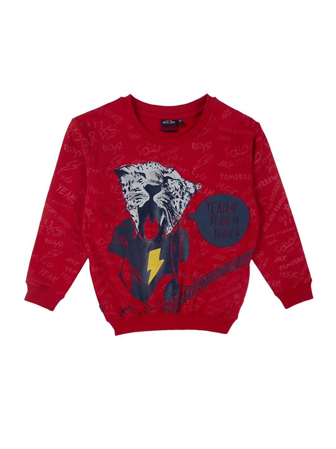 

Gini and Jony Boys Graphic Printed Round Neck Cotton Pullover Sweatshirt, Red
