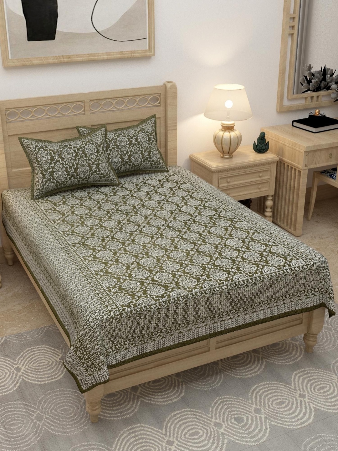 

Lali Prints Grey & White Printed 180 TC Cotton Single Bedsheet With 2 Pillow Covers